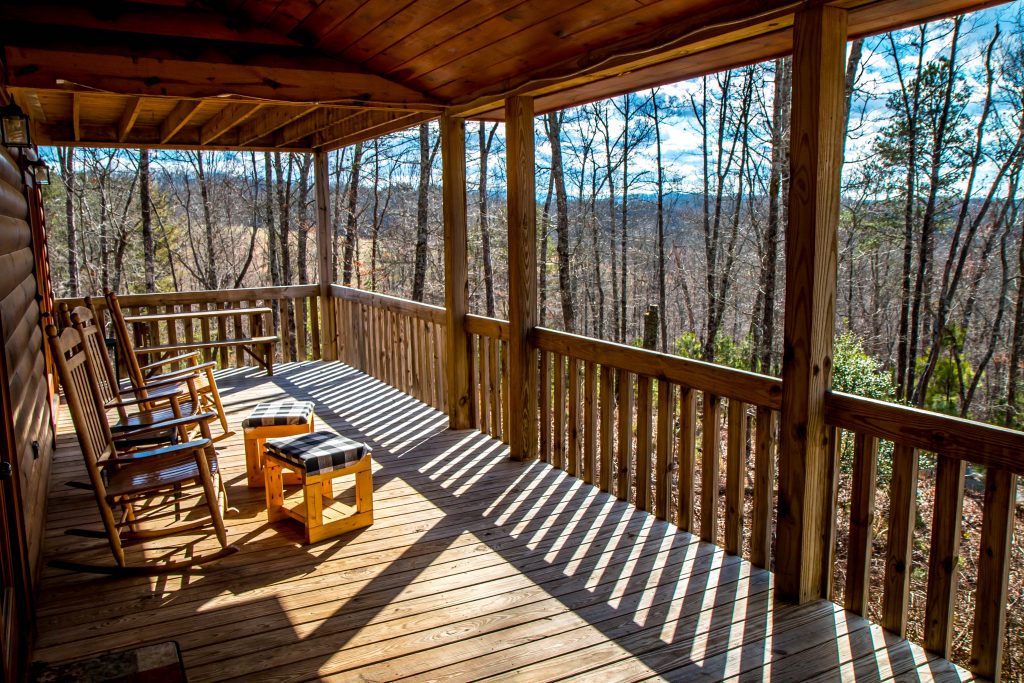 Rocking Chairs on Porch at Wood Haven Retreat in Blue Ridge Georgia