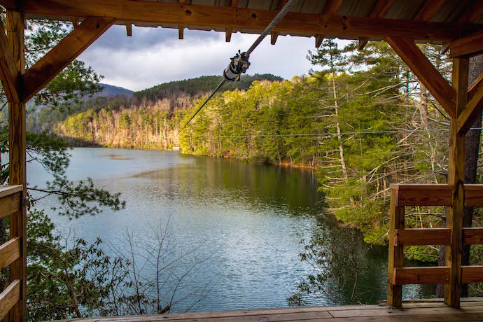 Georgia Blue Ridge Mountains -Zipline over Unicoi Lake in Unicoi State Park