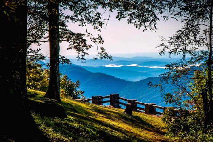 Blue RIdge Mountains seen from overlook in Black Rock Mountain State Park