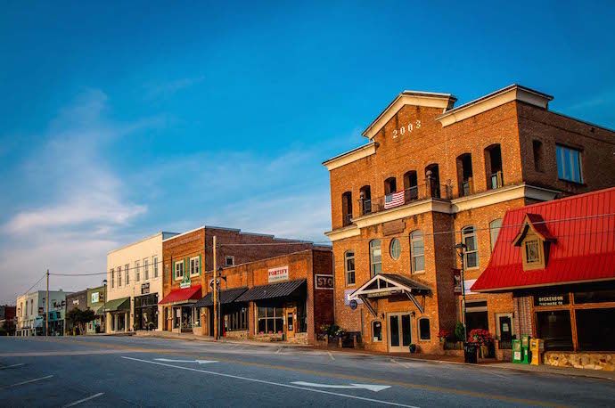 north Georgia towns -Sunrise on the Shops at Downtown Clayton GA