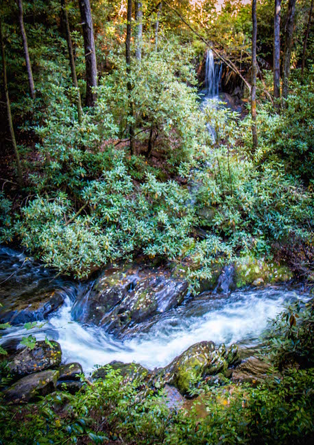 Small Waterfall trickling into Moccasin Creek in North Georgia