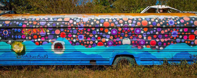 Blue Ridge Mountains Mural at Schoolbus Graveyard in North Georgia