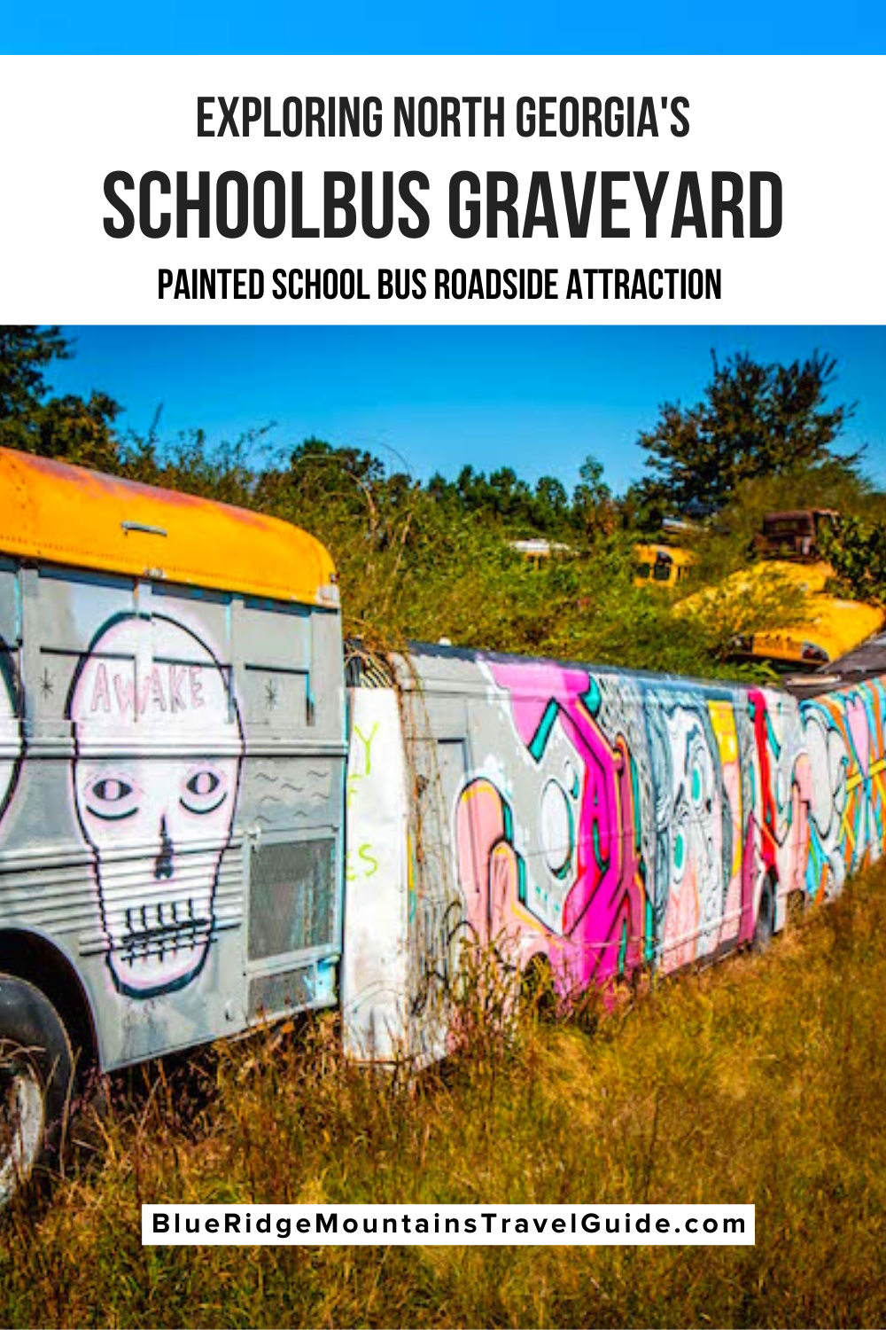 Exploring the Schoolbus Graveyard, North Georgia's Painted School Bus Attraction - Read on to learn more about the history of this painted school bus graveyard, how to get there, and see closeup photos of some of its most stunning works of art. | | school bus junkyard | north georgia attractions | cool things to do in north georgia | fun things to do in north georgia | fun things to do in north georgia | north georgia tourist attractions | georgia roadside attractions |