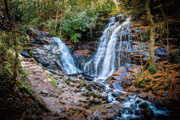 Soco Falls on the Blue Ridge Parkway near Cherokee NC