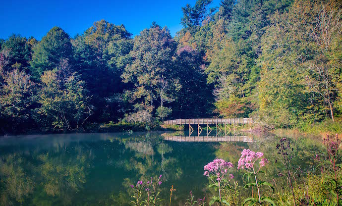 Wooden Bridge at Black Rock Lake in Black Rock Mountain State Park