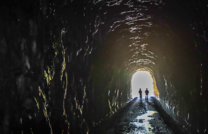 Ladies Walking in Claudius Crozet Blue Ridge Tunnel in Waynesboro VA
