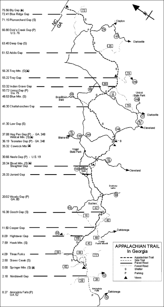 Appalachian Trail in Georgia map