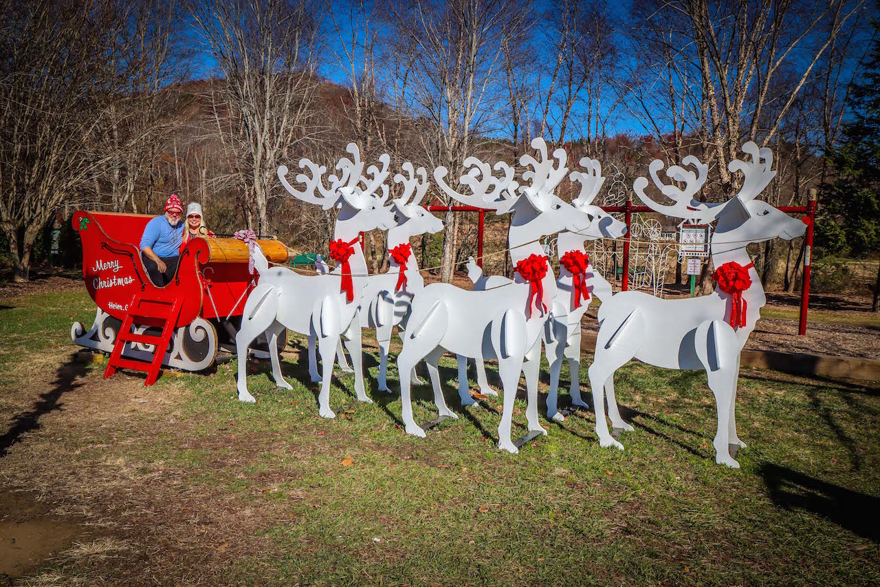 Santa's Sleigh Selfie at Riverside Park in Helen GA