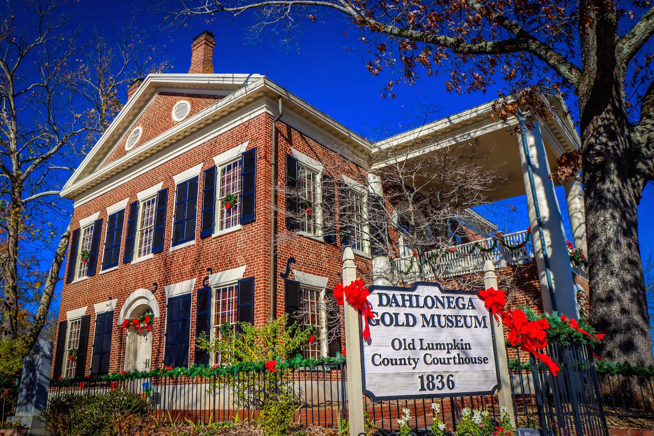 Exterior view of The Dahlonega Gold Museum in Dahlonega GA - historic sites in Georgia