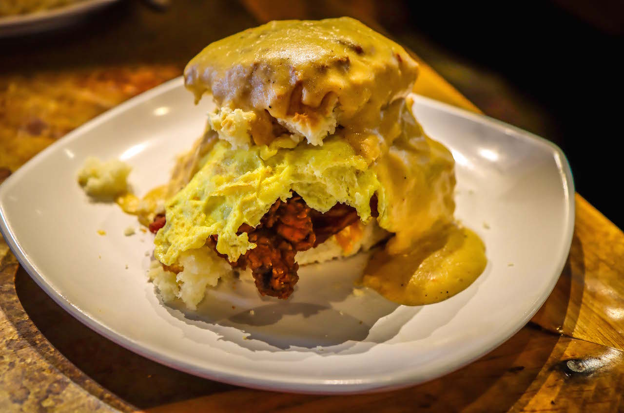 The Filthy Animal Biscuit at Biscuit Head Restaurant in Asheville NC