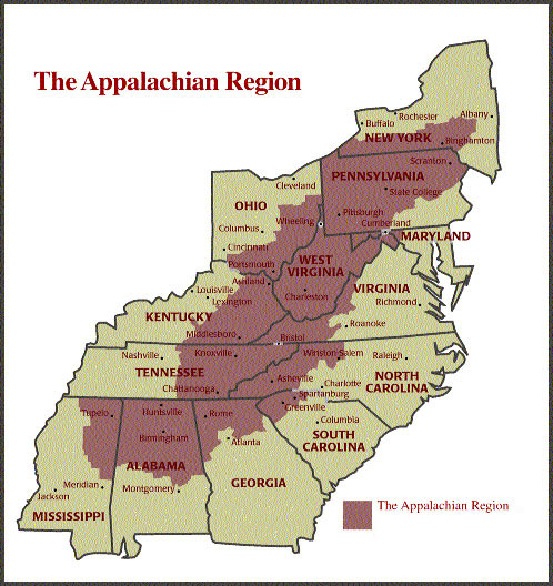 Map of Appalachian Mountains by state