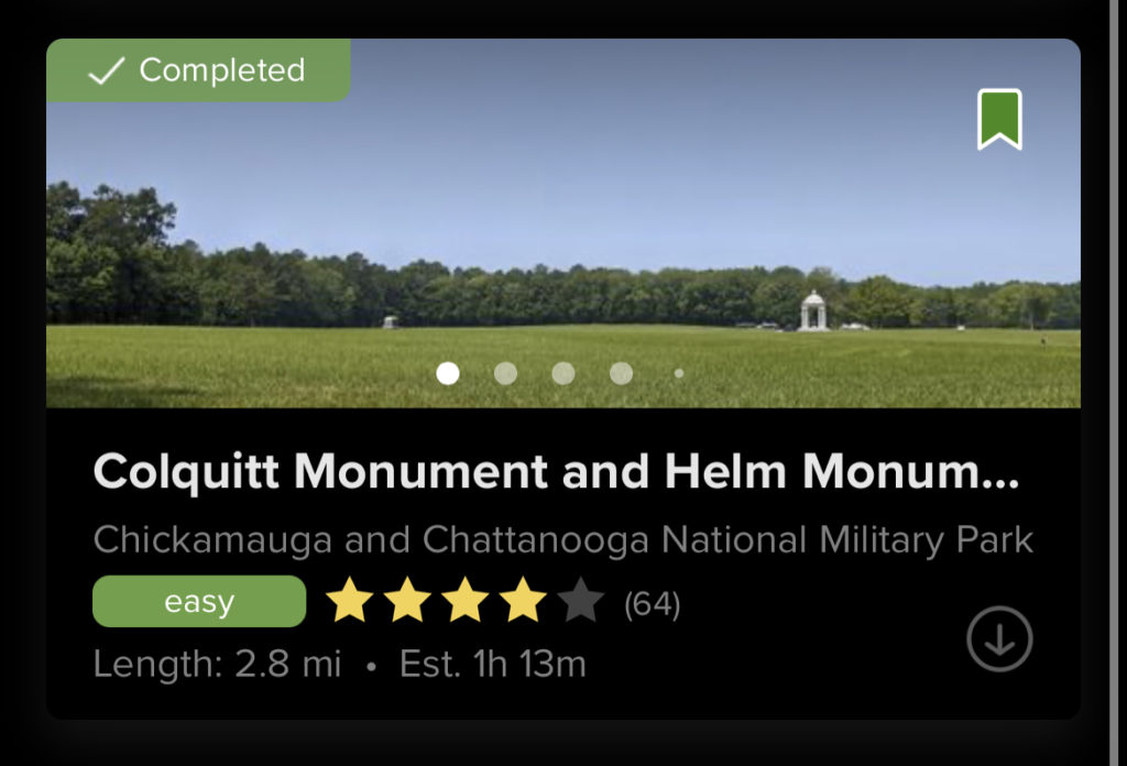 Screenshot of Colquitt Monument Trail guide on AllTrails hiking app