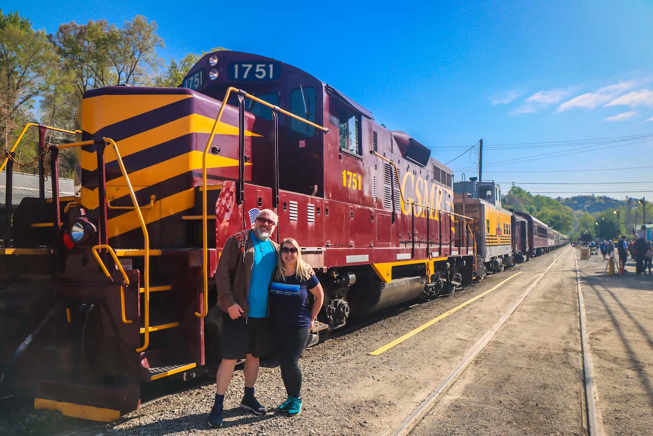 Places to go in North Carolina -Bret Love & Mary Gabbett riding the Great Smoky Mountain Railroad in Bryson City NC