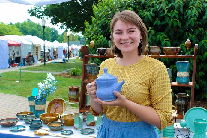 Rachel Gunsch of SunRay Pottery at Mt. Mitchell Crafts Fair