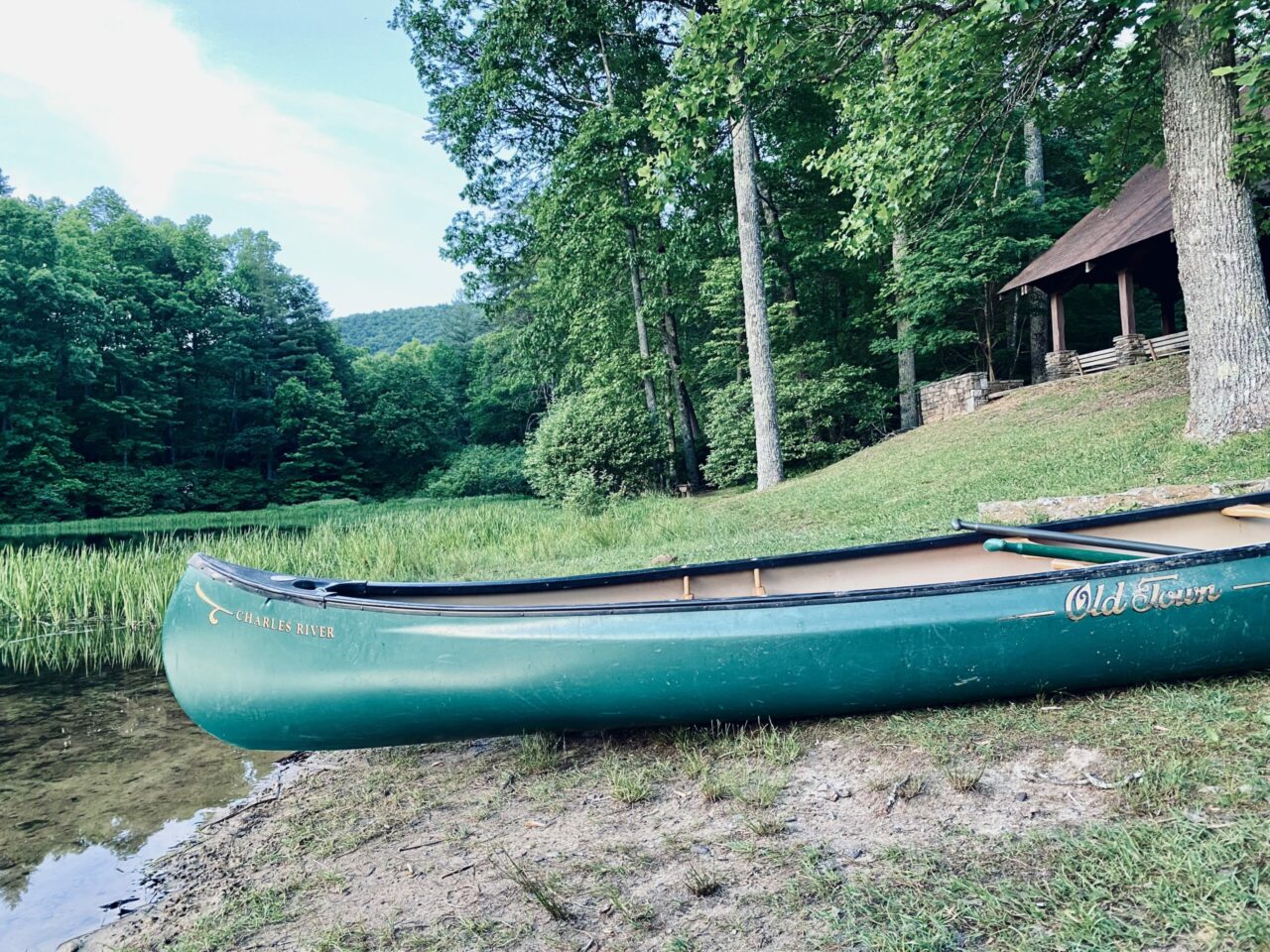 Green canoe on Lake Winfield Scott