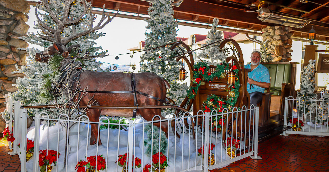 Bret Love in Reindeer Sleigh at Omni Grove Park Inn Christmas in Asheville NC
