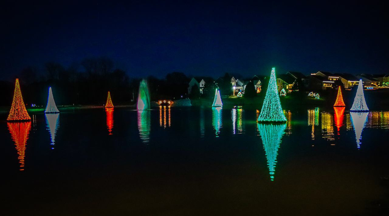Christmas Lights on McAdenville Lake in McAdenville NC during Christmastown USA