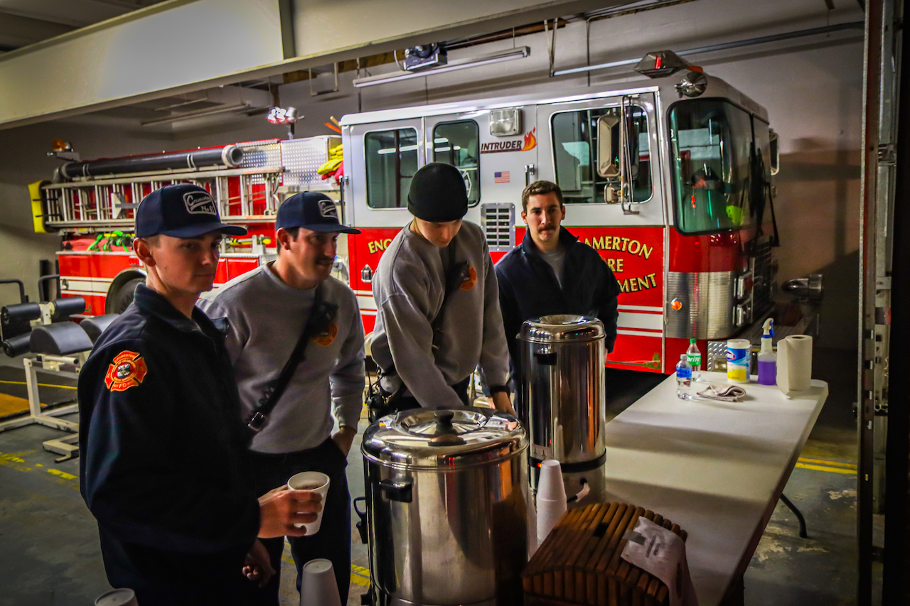 Hot Cocoa at Fire Department in McAdenville NC during Chrismas Town USA Celebration