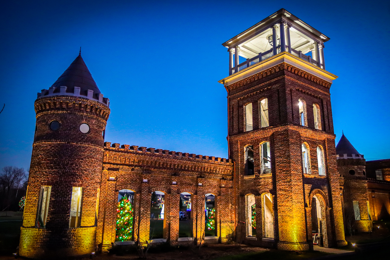 McAden Mill Bell Tower in McAdenville NC during Christmas Town USA Celebration