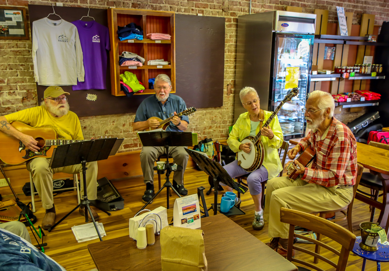 Bluegrass Musicians at Blue Ridge Bakery in Brevard NC