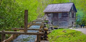 Water flume on the side of Mingus Mill in Cherokee NC