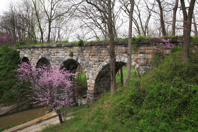 Picturesque Bridges - Valley Railroad Stone Bridge with Redbuds