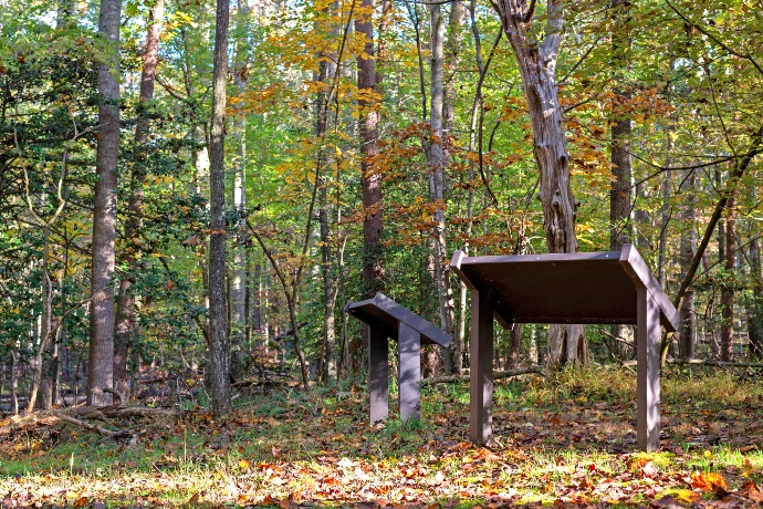 Grant's Headquarters at Tour Stop #1 in Wilderness Battlefield. Wayside interpretive sign.