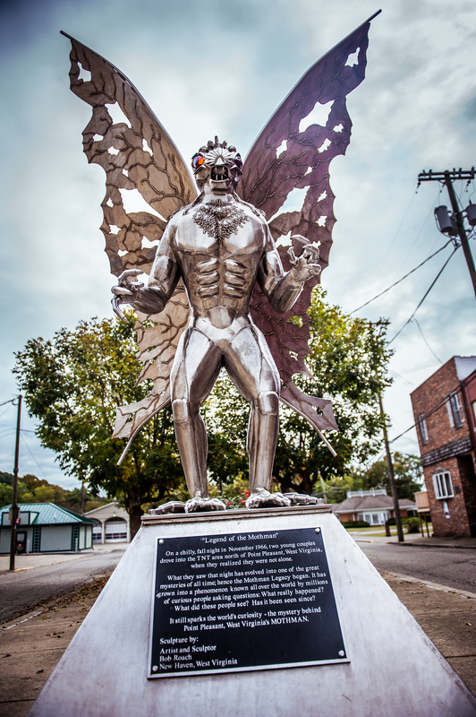 Mothman Statue next to the Mothman Museum
