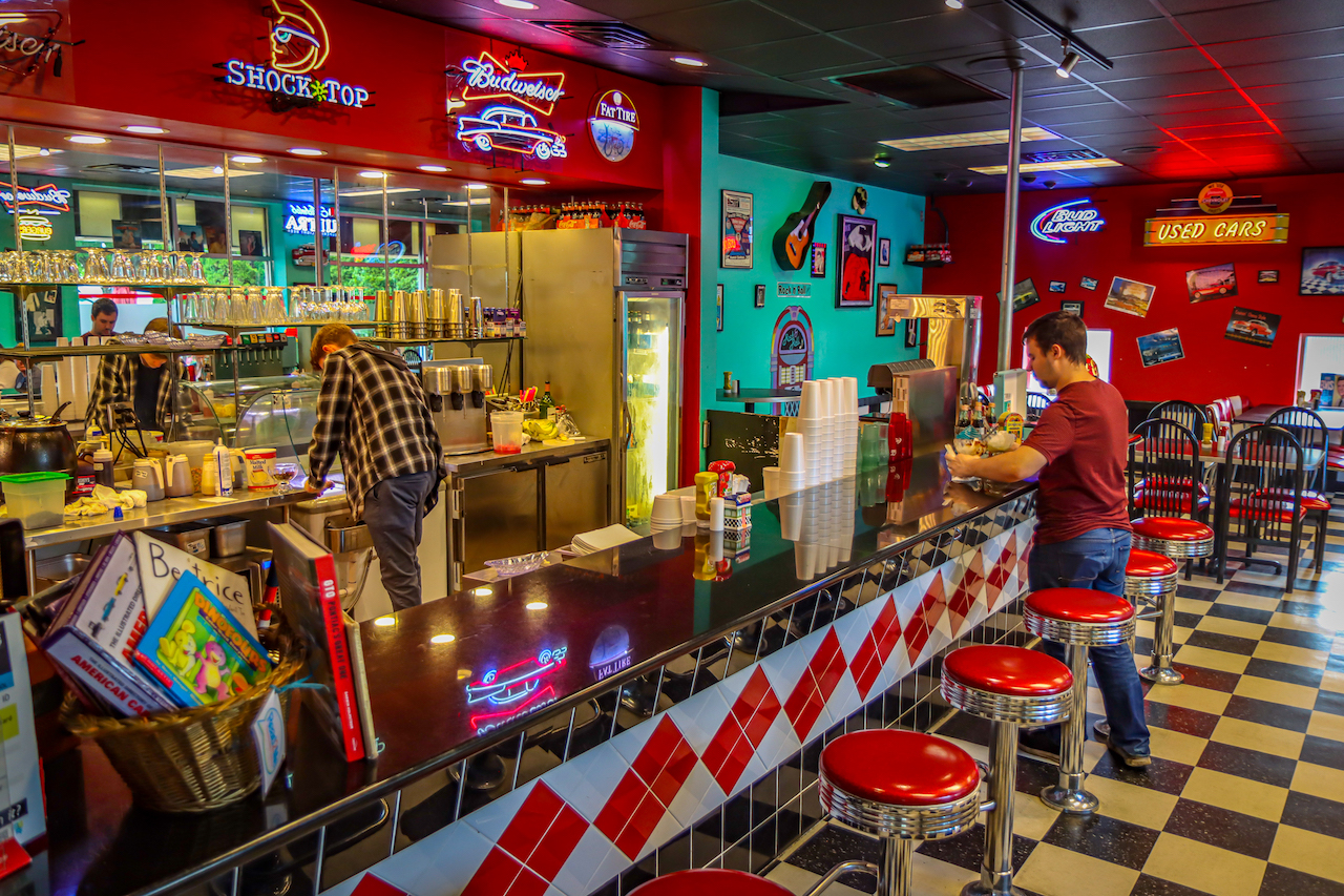 Lunch Counter at Motor Company Grill, one of the best restaurants in Franklin NC