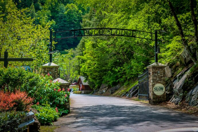 Historic Tapoco Lodge entrance in Robbinsville NC