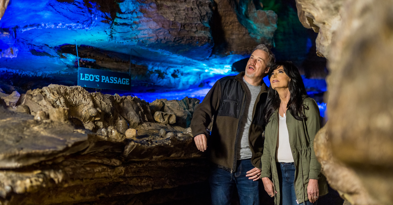 Couple exploring Ruby Falls Caves on Lookout Mountain near Chattanooga TN