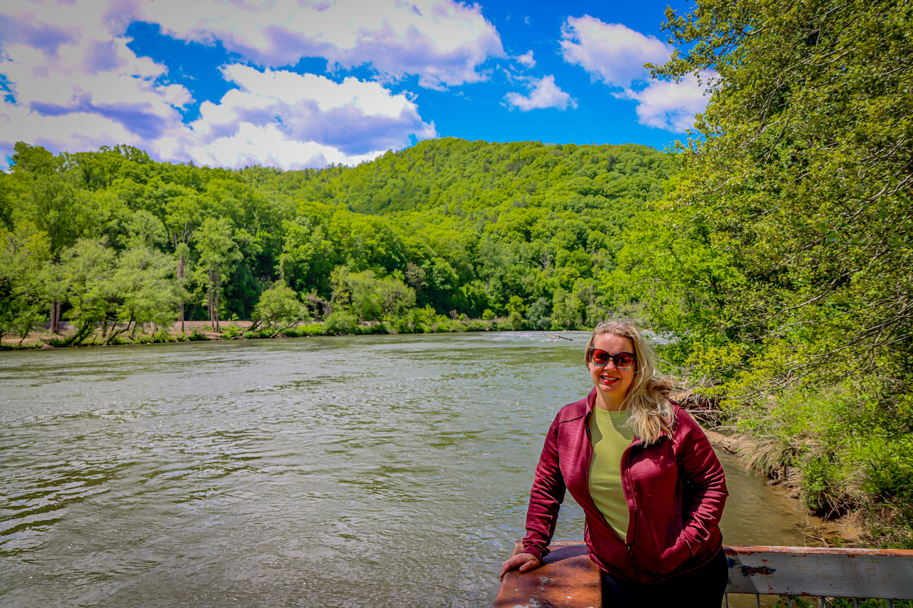 Mary Gabbett on the French Broad River at Murray Branch River Access in Hot Springs NC