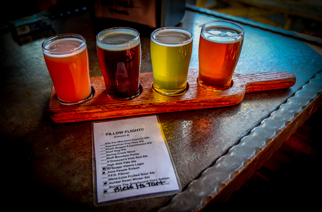 Tasting Flight at Big Pillow Brewing Taproom in Hot Springs NC
