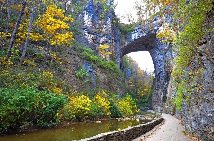 Fall in blue ridge mountains range - Natural Bridge State Park VA Fall