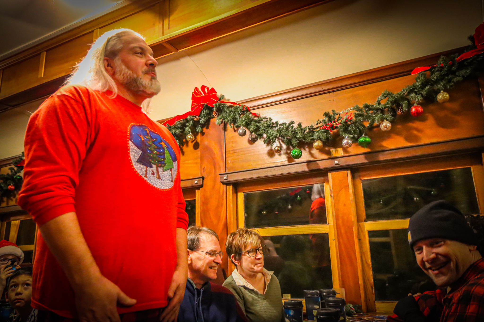 Naughty Bret on Polar Express Train in Bryson City NC