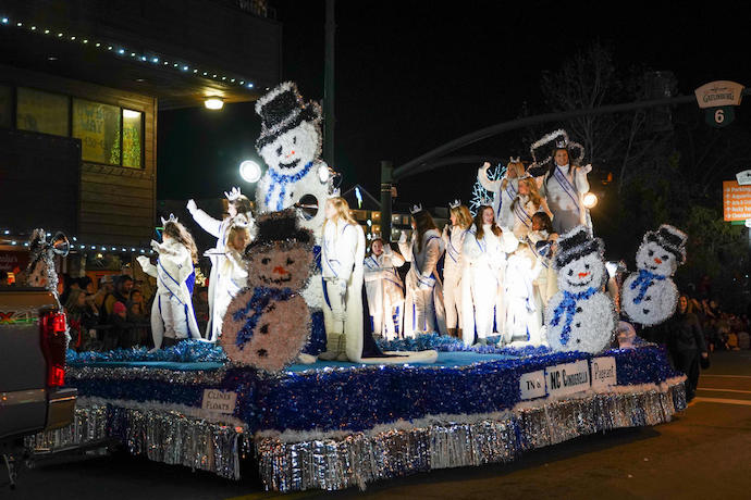 Float at Fantasy of Lights Christmas Parade in Gatlinburg TN