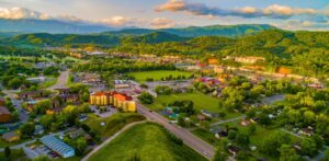 Small Mountain Towns in Tennessee- Pigeon Forge & Sevierville Tennessee Aerial View