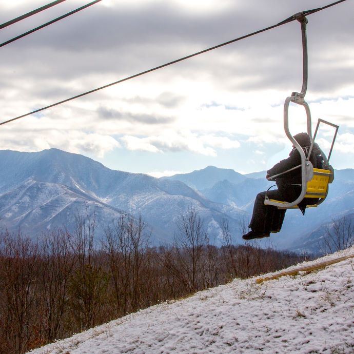 Scenic Chair Lift in winter in Tennessee Ober Mountain
