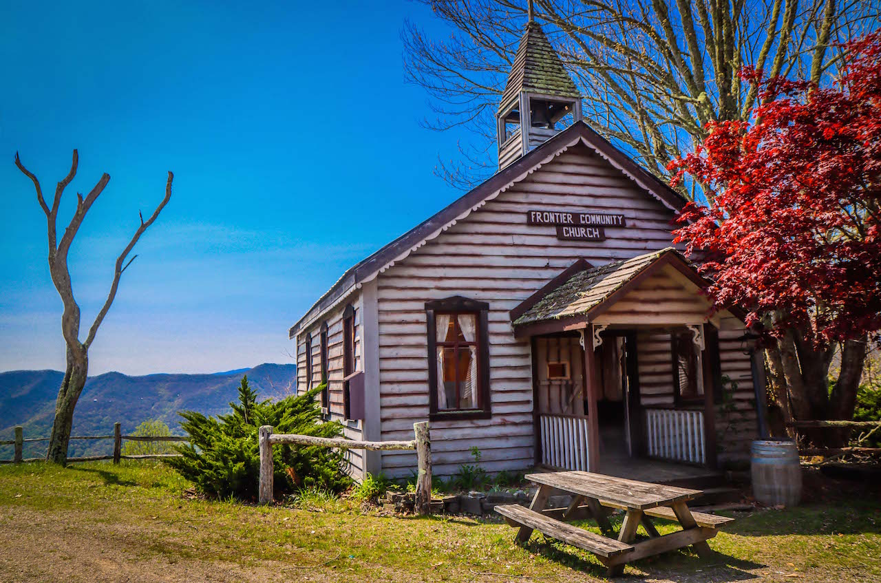 Exterior of Church at Ghost Town in the Sky in Maggie Valley NC
