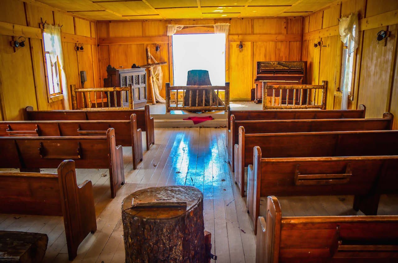 Interior of Church at Ghost Town in the Sky in Maggie Valley NC
