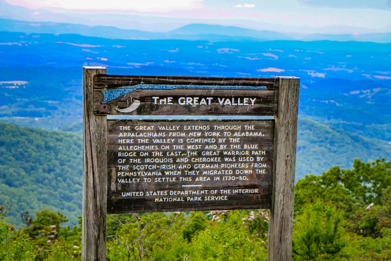 The Great Valley Overlook Sign on the Blue Ridge Parkway in Virginia