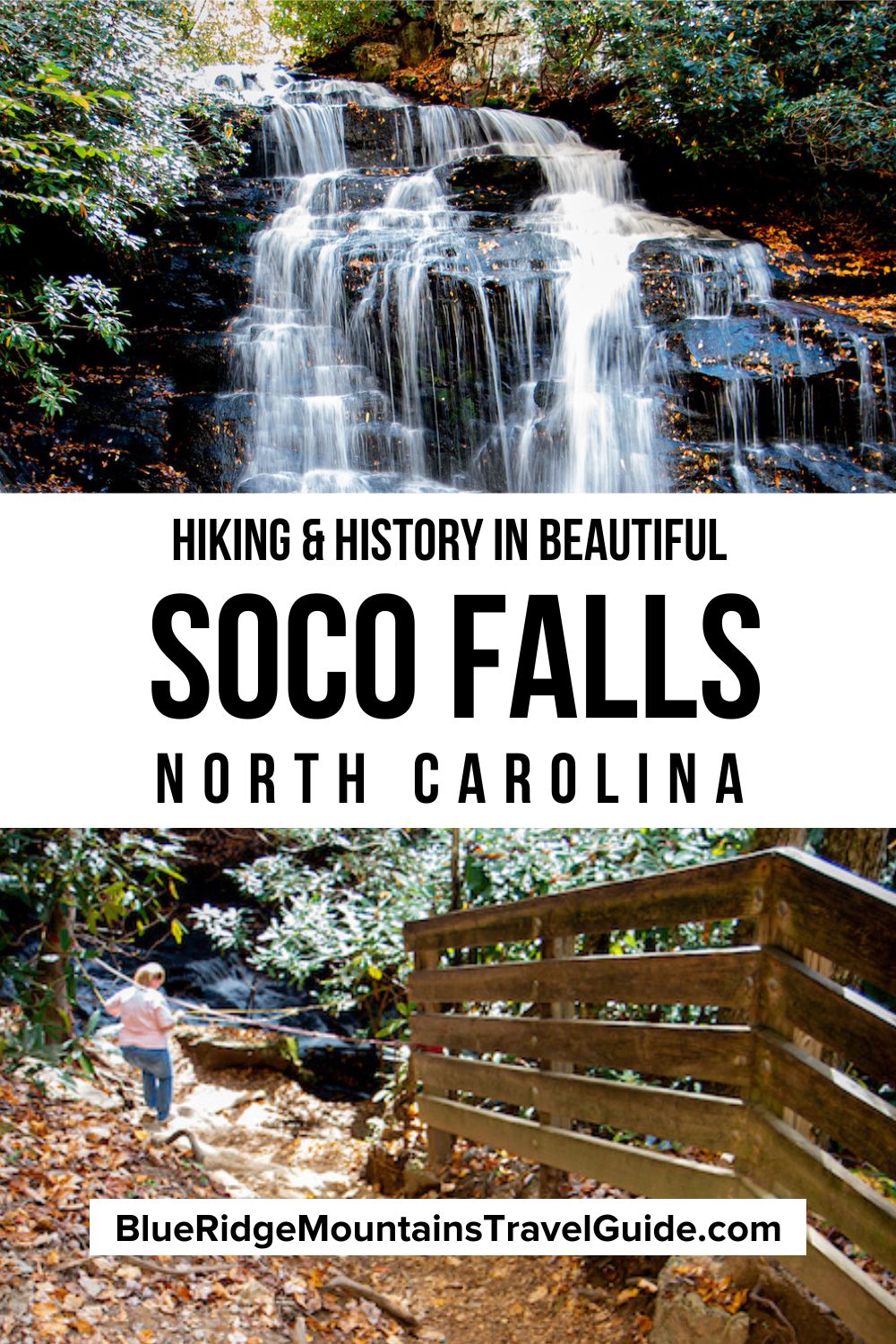 Visiting Soco Falls, North Carolina, including info on driving directions, parking, hiking the Soco Falls trail, and Soco Falls photos!