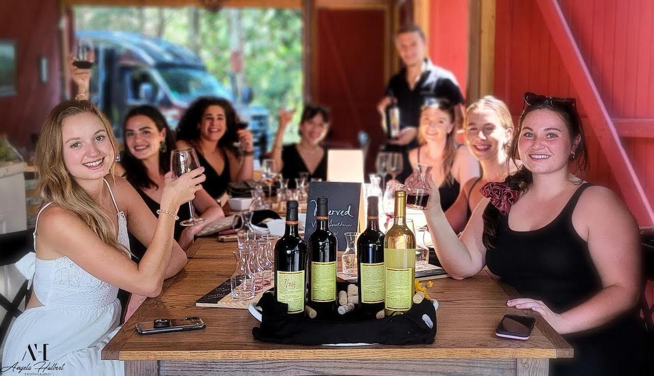 Girlfriends Tasting Wine at Tiger Mountain Vineyards