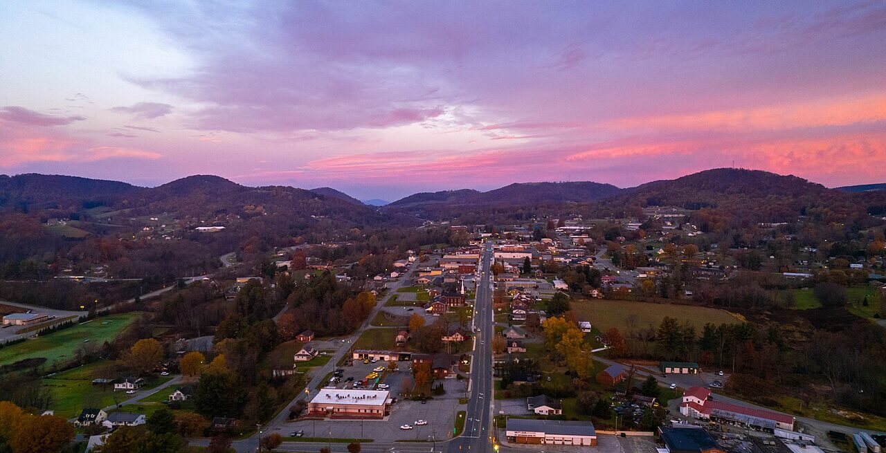 Aerial View of Sparta NC at sunset